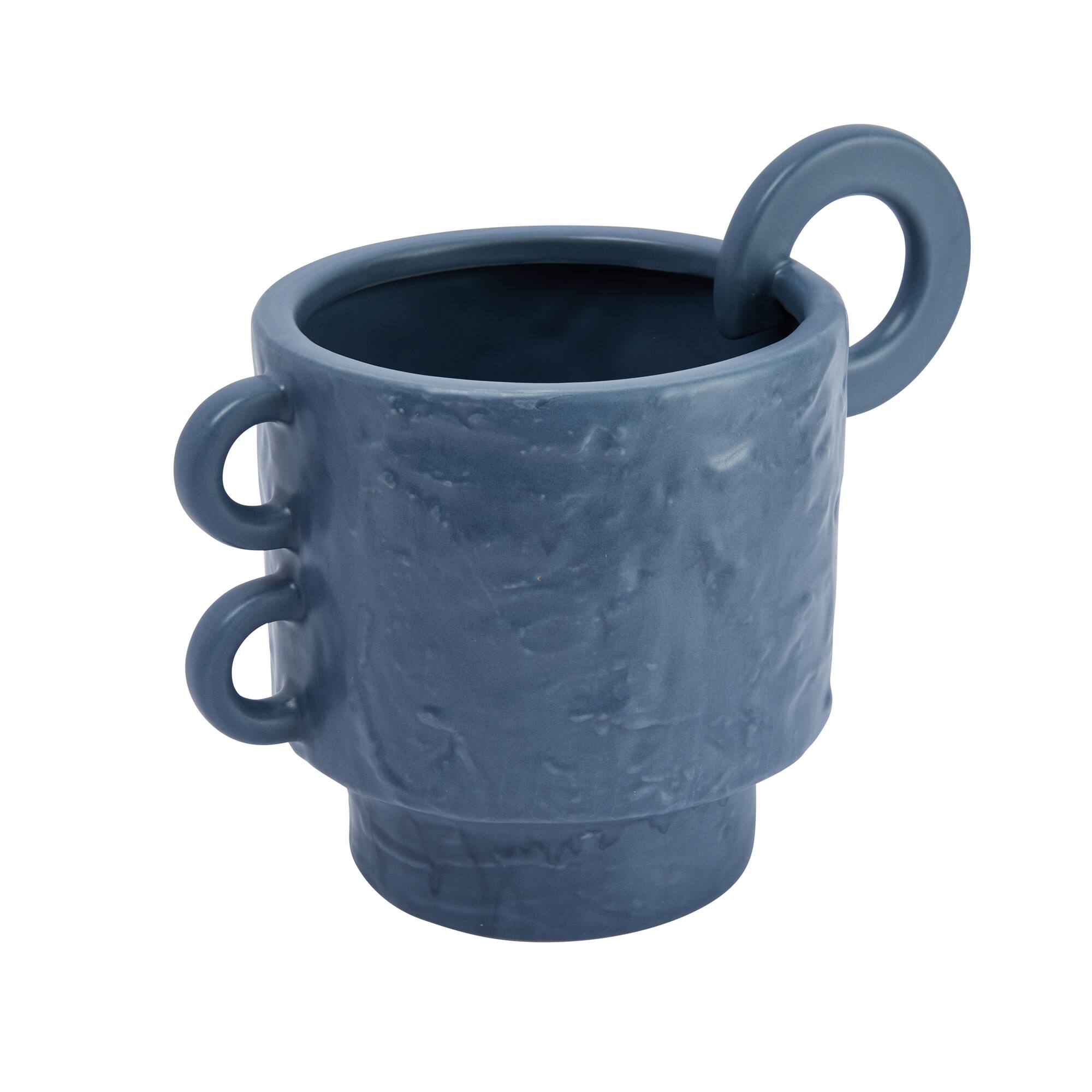 Hello Honey® 9.5" Blue Modern Stoneware Planter with Handles